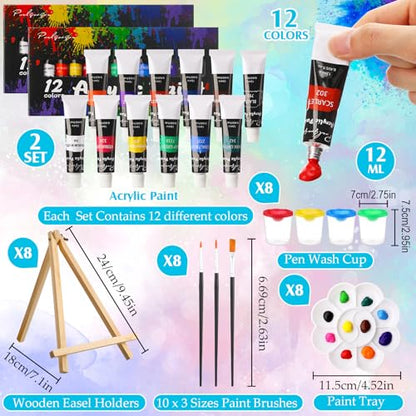 Cholemy 8 Set Paint and Sip Kit for Adults 8'' x 10'' Pre Drawn Canvas with Wooden Easels Acrylic Paint Brushes Wash Cup Palette Apron for Painting DIY Date Night Party Supplies(Sunset) - style: Sunset