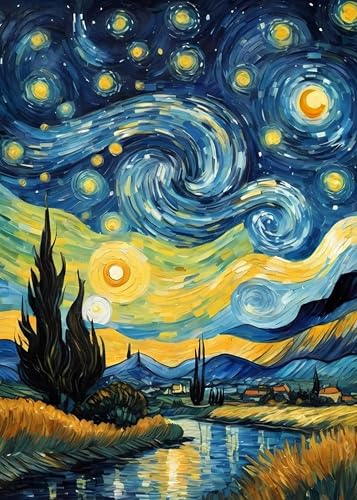 Yanfairy Starry Night Diamond Art Painting Kits for Adults, Full Drill Diamond Dots Paintings for Beginners, Round 5D Paint with Diamonds Pictures Gem Art Painting Kits DIY Crafts Kits 12x16inch - color: Starry Night