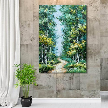 Alenoss Hand Painted Oil Painting on Canvas, Green Textured Wall Art | 28x40 inches Forest Painting for Living Room Bedroom - color: AL-B103