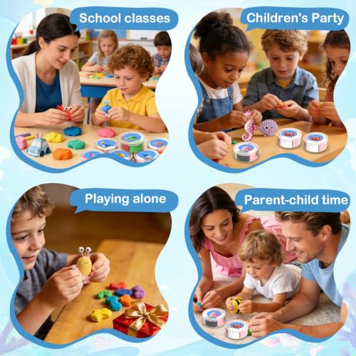 Air Dry Clay Kit - 12 Marine Animal Modeling Clay for Kids, Complete DIY Clay Craft Set with Sculpting Tools & Step-by-Step Tutorials, Ultra Soft & Non-Sticky Clay, Children's Day Gift Ideas - color: Clay Marine Kit