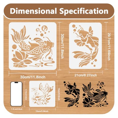 9Pcs Koi Fish Stencils, Animals Reusable Painting Templates | Multi-Size Plastic Craft Stencils, Koi Fish Wall Stencils, DIY Home Decor Templates for Wall Floor Fabric Furniture Glass - style: Koi Fish