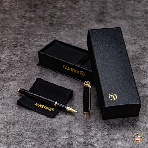 FANSTIK Black & Gold Luxury Rollerball pen, fancy gift set for women, Real 24K Gold Plating, Professional executive pen gift set for men (Lux Rollerball Black-Gold) - color: C RollerBall Black-Gold