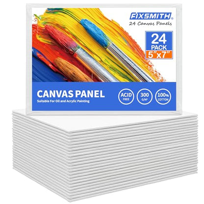 Canvas Boards for Painting 5x7 Inch, Super Value 24 Pack Mini Canvases, White Blank Canvas Panels, 100% Cotton Primed, Painting Art Supplies - size: 5"×7"