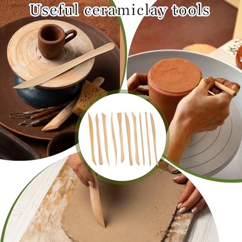 Giantree 10 Pcs Wooden Clay Sculpting Tool, 6'' Double-Ended Ceramic Wooden Clay Modeling Sculpture Tool Polymer Pottery Dough Modeling Tools Kit for Cutting Soap Carving Detailing and Smoothing