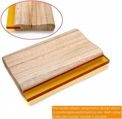 INTBUYING Screen Printing Squeegee Ink Squeegee Wooden Oil Scraper 75 Durometer 6.3inches Long 4 inches Wide with Rubber Blade and Wooden Handle - size: 6.3 inches long