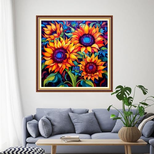 Funchey Stamped Cross Stitch Kits, DIY Cross Stitch Pattern for Adults Beginners Needlepoint Kits Embroidery Kit Arts and Crafts 11CT-Magic Sunflower 18x18 inch - color: Handicraft patterns11