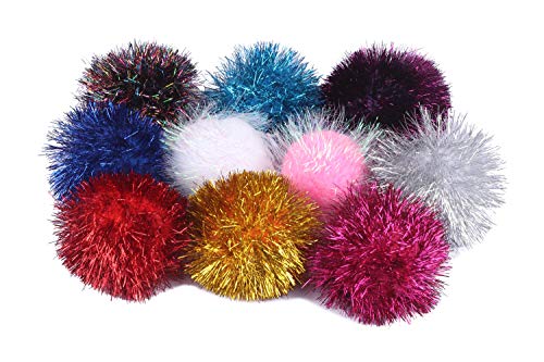 YYCRAFT 12 pcs Jumbo Glitter Tinsel Pom Poms Sparkle Balls for DIY Craft,Cat Toys(2 Inch,12 Colors) - color: 12 Pcs