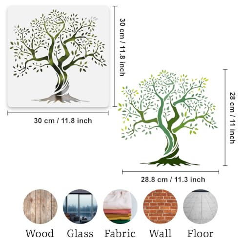 Tree of Life Stencil, Reusable Painting Template, DIY Home Decor | 11.8" x 11.8" Plastic Craft Stencil, Tree Wall Stencil, DIY Home Decor Template for Wood Wall Floor Fabric Glass Furniture - style: Tree of Life A