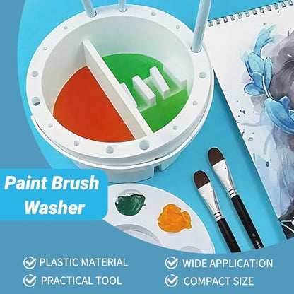 Paint Brush Cleaner Washer, Paint Brush Washer Multifunction Painting Brush Basin Holder and Organizer with Lid Palette and Handle Portable Painting Water Cup for Watercolor Acrylic Oil Art
