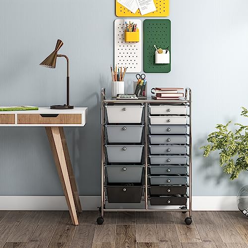 GOFLAME 15-Drawer Rolling Storage Cart, Craft Storage Cart with Removable Drawers & Lockable Wheels, Art Cart Supply Storage Organizer for Home Office Classroom, Gray Gradient - color: Gray Gradient, size: 15 drawer-25"x14.5"x34.5"