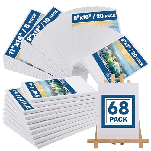 Canvas Boards for Painting, Canvases for Painting with 9 x 12, 11x14, Canvas Panels Set Boards with 5x7, 8x10, 9x12, 11x14, 68 Value Pack for Acrylic, Oil, Tempera & Watercolor Paint - size: 68 Pack Mixed - 11×14IN 9×12IN 8×10IN 5×7IN