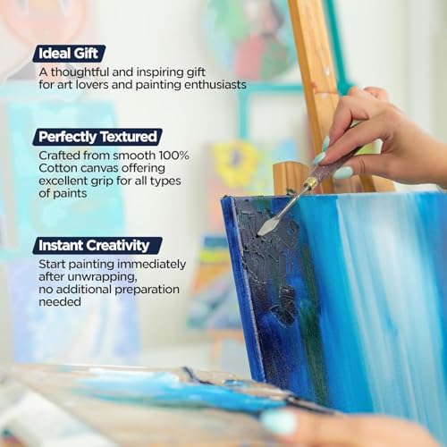 BLUEBIRD Canvas Board Set of 14 (4x4, 4x6, 5x7, 8x10, 9x12, 11x14) Acrylic Gesso 28.2 Oz - Black