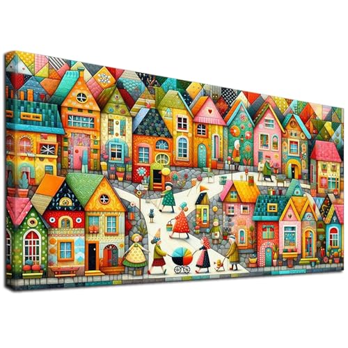 JATOK Large Diamond Art Kits for Adults, Full Round Drill Town 5D Diamond Painting Kits for Beginners, DIY Gem Art Crafts Picture for Gift Home Wall Decor, 40x70cm/15.7x27.5inch - color: Salmon