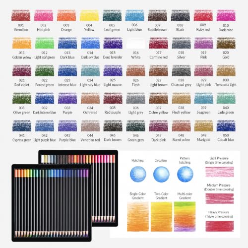 50 Count Colored Pencils for Adult Coloring Books, Soft Core - color: 50-Color Fox Box