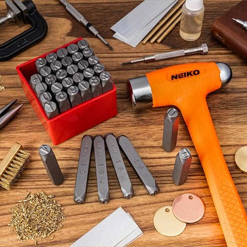NEIKO 02625A Number and Letter Punch Set with Heat-Treated Steel Punches, Imprinting & Arts and Crafts, 5/16" (8MM) Shaft, 36 Pc Stamp Set, Uppercase Letter & Number Punch Set (A-Z / 0-8 / "&" Symbol) - size: 8mm - 5/16"