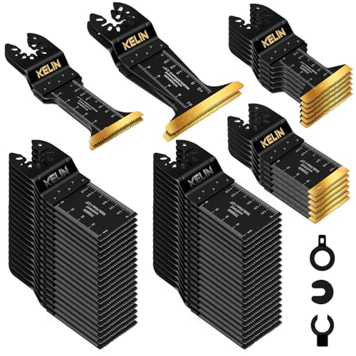 KELIN 56pcs Titanium Oscillating Tool Blades, Universal Multitool Blades | 4 Types Oscillating Titanium Saw Blades for Wood,Metal, Drywall,Pipes – Fits Dewalt,Bosch,Milwaukee & 98% Oscillating Tools - size: 56 PCS