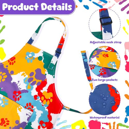 2 Pack Kids Apron, Cute Cooking Aprons, Waterproof Art Apron with Pockets, Toddler Painting Artist Apron Adjustable - color: Colorful Paw Prints, size: 45*62cm