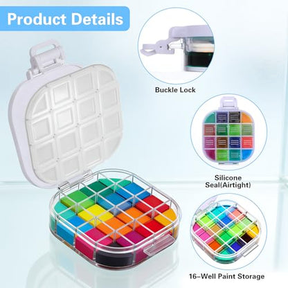 4-Piece Paint Storage Palette Insert Set with Removable Silicone Liners - Airtight Seal Keeps Gouache, Acrylic & Watercolor Paints Moist for Days, Compact 3.5x3.5x0.95in