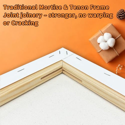 22-Pack Stretched Canvas 6 Sizes 6x6 to 16x20 Cotton for Oil & Acrylic | 10oz 100% cotton duck seed husk, triple acid-free gesso, reinforced pine frames for oil, acrylic & mixed media - size: 20x30, 30x40, 40x50, 20x20, 15x15, 24x30