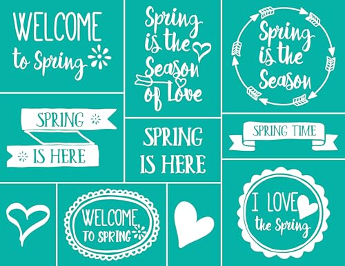 Spring is Here Self-Adhesive Silk Screen Stencils, Inspiration Screen Printing Stencils for Craft Blessing Chalk Stencil Transfers Reusable Stencils for Painting on Wood T-Shirt Fabric Card - color: Spirng is here