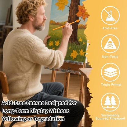 2-Pack 24x36 Stretched Canvas 13.4oz Warp-Resistant for Oil & Acrylic | (380gsm) triple gesso primed, warp-resistant, large pre-stretched canvas for gallery-quality art - size: 2pk - 24"x 36"