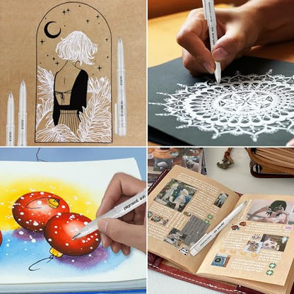 QIOINEW White Gel Pens, 1mm, 0.7mm Fine Point White Archival Ink Pens,6 PCS | White Opaque Archival Ink Pens for Black Paper Drawing, Art Highlight, Bullet Journaling, Illustration and Card Making,6 Pack - size: 0.7 mm + 1 mm, style: White