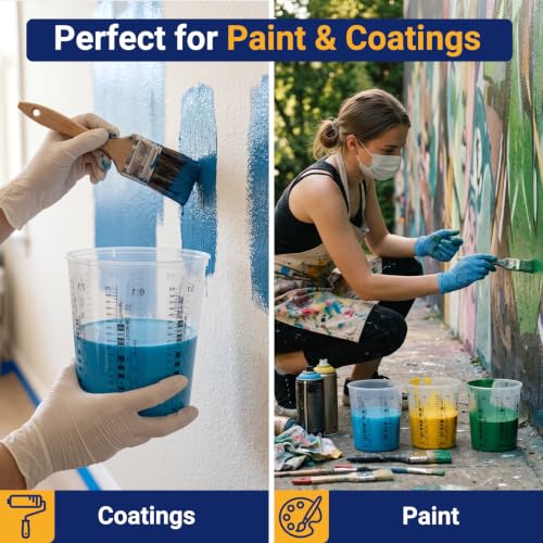 12 Pack 64oz 1900ml Clear Plastic Paint Mixing Cups with 12 Stir Sticks - Disposable Graduated Measuring Cups for Paint, Resin & Epoxy with ML Scale & 3-Column Ratios (1:1-7:1) for DIY Crafts - size: 64oz / 1900ml