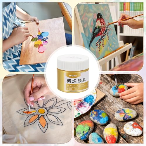 PATIKIL M&G Acrylic Paint, 3.38 Fl Oz(100ml) Matte Finish Rich Pigments Waterproof Art Painting Supplies for Fabric Canvas Wood Leather Stone Cloth, Gold - color: Gold