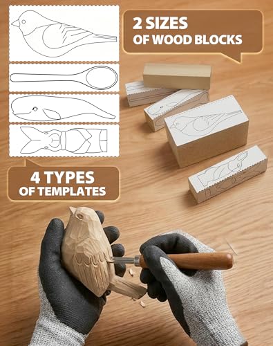 T98 28Pcs Wood Carving Kit, 8 Carving Knives Templates Leather Bag Gift