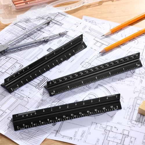 Fumete 12 Pack 6 Inch Architectural Engineering Scale Rulers Small Scale Ruler Pocket Size Scale Ruler Construction Rulers Imperial Measurements for Architects Engineering, Draftsman Drawing(Black) - color: Black