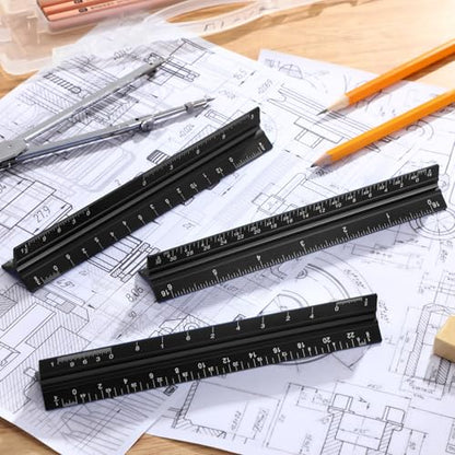 Fumete 12 Pack 6 Inch Architectural Engineering Scale Rulers Small Scale Ruler Pocket Size Scale Ruler Construction Rulers Imperial Measurements for Architects Engineering, Draftsman Drawing(Black) - color: Black