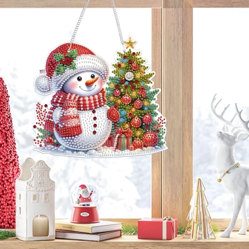 Bowetile Christmas Wreath Diamond Art Hanging Kits for Adults, 5D Special Shape Diamond Painting Kits Snowman, Crystal Gem Painting Arts and Crafts for Christmas Gifts for Home Garden Decor - color: Snowman-01