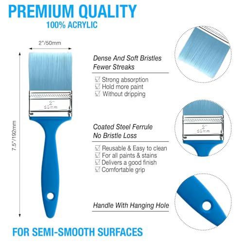 Great Andrew 9-Pack Flat Paint Brushes 2 Inch Painting Acrylic - size: 2 Inch