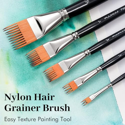 Fuumuui Grainer Brush Set–5pcs Professional Flat Comb Brushes for Unique Texture Painting Perfect for Artists Acrylic, Watercolor and Oil - style: Flat