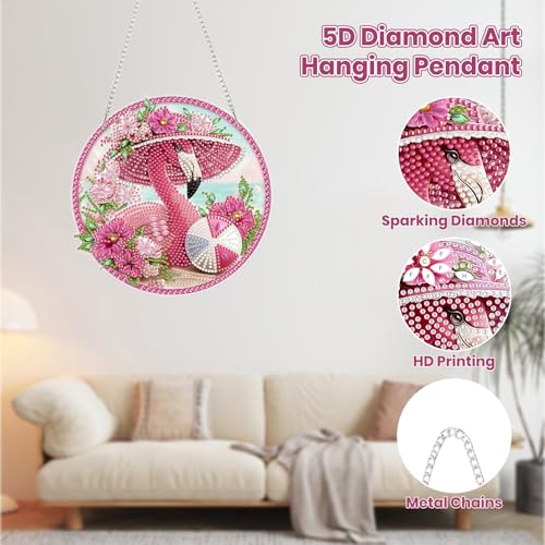 MOGTAA Flamingo Diamond Art Hanging Kits for Adults, DIY Double Sided Flowers Diamond Art Suncatchers, 5D Special Shape Diamond Painting Animal Pendant Window Ornament Gifts for Home Wall Door Decor - color: Flamingo