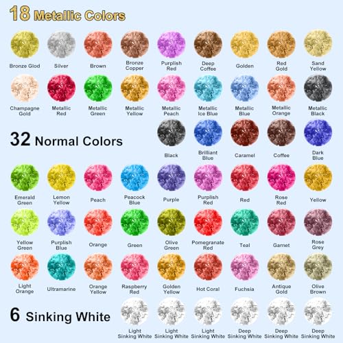Alcohol Ink Set - 50 Bottles Vivid Colors Alcohol Paint 10ml Each | High Concentration, Metallic Alcohol Paint Resin Dye, Safe Fast Drying Effect, Ideal for Epoxy Resin, Art Painting, Glass - color: 56 Colors