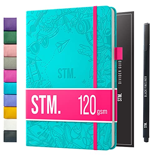 Bullet Dotted Journal Dot Grid Notebook | A5 Daily Journaling Notebooks for Personal Writing, Work, Women | 120gsm Thick Paper, Hard cover, Lay Flat Binding | 5x7 Journals Cuaderno Libretas de apuntes - color: Aqua, style: Iconic (120gsm)