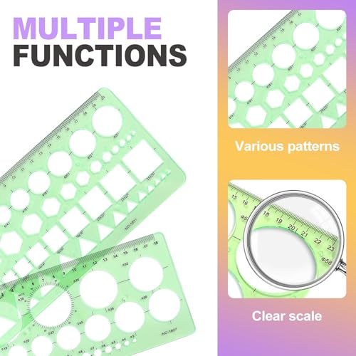 2 Pcs Geometric Circle Drawing Template Set, Plastic Drafting Stencils & Measuring Ruler Tool Kit for Students, Architects, Artists, Designers and Office Use