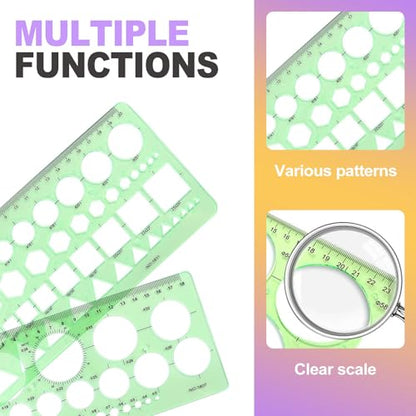 2 Pcs Geometric Circle Drawing Template Set, Plastic Drafting Stencils & Measuring Ruler Tool Kit for Students, Architects, Artists, Designers and Office Use