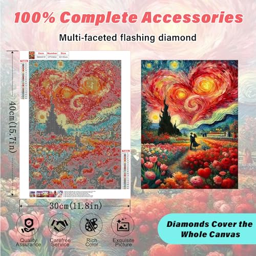 Van Gogh Style Diamond Art Kits for Adults,Heart Sky Diamond Painting | Diamond Art Kit for Beginners, 5D DIY Full Drill Diamond Painting Gem Art, Home Wall Art Gifts(12x16 inch) - color: DP03932