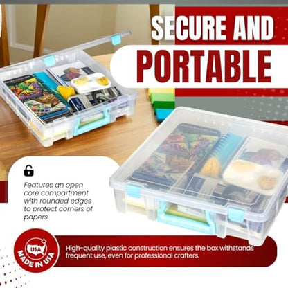 ArtBin Super Satchel 1-Compartment Craft Storage Box, Clear | One Open Compartment, 15.2 x 8 x 6.2 Inches, Secure Latches, Stackable, Clear Durable Polypropylene - color: Aqua Accents, size: 1 Pack