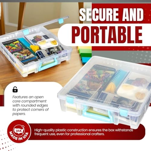 ArtBin Super Satchel 1-Compartment Craft Storage Box, Clear | One Open Compartment, 15.2 x 8 x 6.2 Inches, Secure Latches, Stackable, Clear Durable Polypropylene - color: Aqua Accents