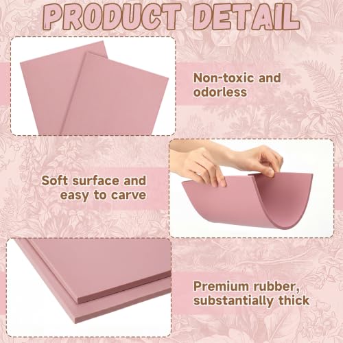 FunooFuno 9'' x 11.75'' 2 Pack Pink Rubber Linoleum Carving Blocks for Printmaking, 0.24'' Thick Linocut Soft Rubber Carving Block for Stamp Making Supplies Craft Materials DIY Artists Beginner - size: 9 x 11.75 Inch