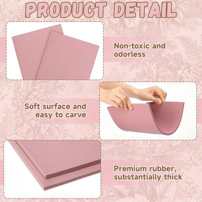 FunooFuno 9'' x 11.75'' 2 Pack Pink Rubber Linoleum Carving Blocks for Printmaking, 0.24'' Thick Linocut Soft Rubber Carving Block for Stamp Making Supplies Craft Materials DIY Artists Beginner - size: 9 x 11.75 Inch