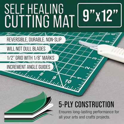 U.S. Art Supply 9"x12" Self-Healing Cutting Mat 5-Ply Green/Black | Double-Sided Green/Black Craft Mat, Non-Slip Cutting Mats for Crafts, Sewing, Quilting, Scrapbooking - color: Green/Black