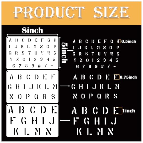 1/2 Inch 3/4 Inch 1 Inch Military Letter and Number Stencil Reusable Small Paint Stencils for Labels, Crafts, Journal, Wall Sign, Fabric, Paper, Door (leter6)