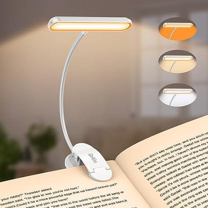 Gritin Rechargeable Book Light for Reading in Bed with 19 LED | Eye Caring 3 Color Temps, 5 Brightness Levels, Memory Function, 90 Hrs Runtime Flexible Goose Neck Clip on Light-White - color: White