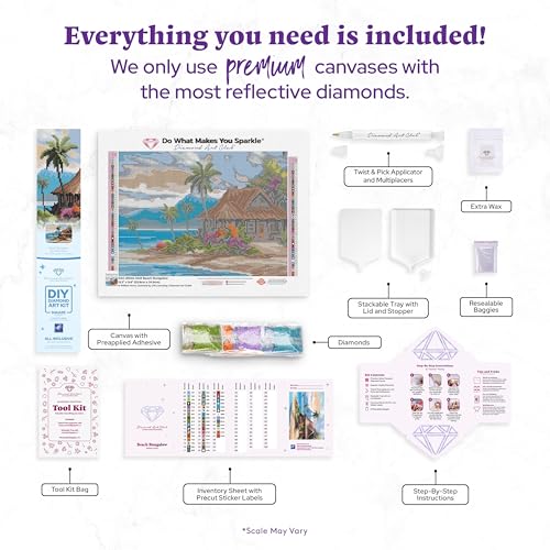 DIAMOND ART CLUB Beach Bungalow Diamond Art Kits for Adults | Premium Diamond Painting Kit, Fun DIY Crafts for Adults, Square Diamond Art Canvas, 13.3" x 9.8" (33.9 x 24.9 cm) - color: Beach Bungalow