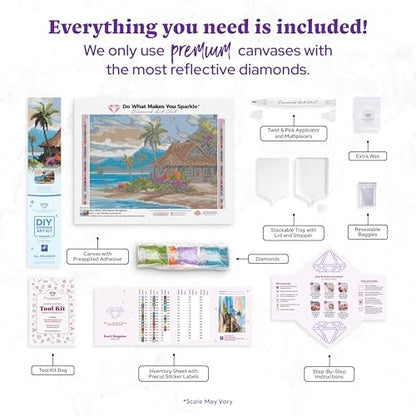 DIAMOND ART CLUB Beach Bungalow Diamond Art Kits for Adults | Premium Diamond Painting Kit, Fun DIY Crafts for Adults, Square Diamond Art Canvas, 13.3" x 9.8" (33.9 x 24.9 cm) - color: Beach Bungalow