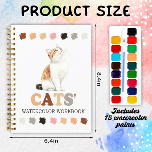 12 Cat Breed Patterns Watercolor Set, Kitten Painting Book for Beginners, DIY Art Gift for Cat Moms, Adults and Teens, Relaxing Stress Relief Watercolor Workbook, Pet Lover Activity Kit - color: White-Cat